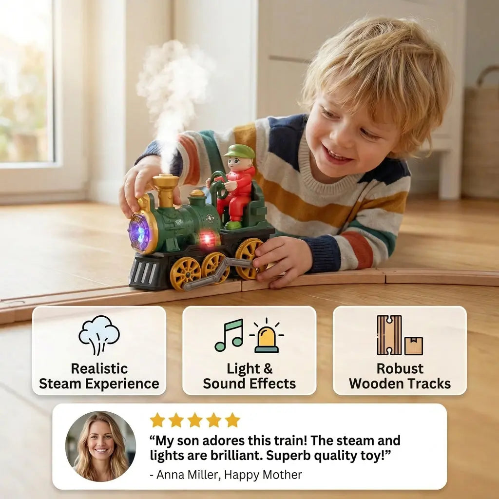 Cute Toy Steam Train with Light, Music & Smoke Effect My Store