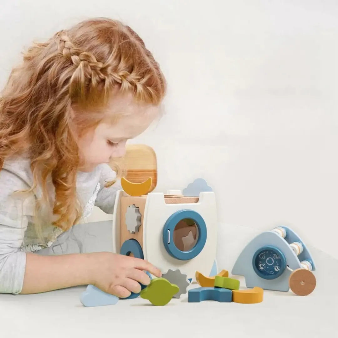Handcrafted Montessori Wooden Rocket with Various Shapes and Colours My Store