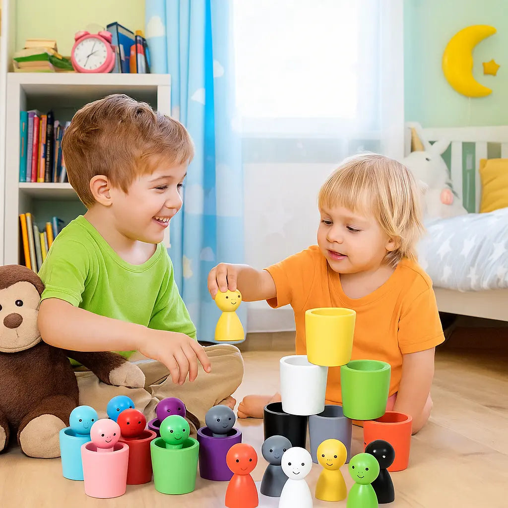 Montessori Colour Sorting Cups Learning Game Made of Wood My Store