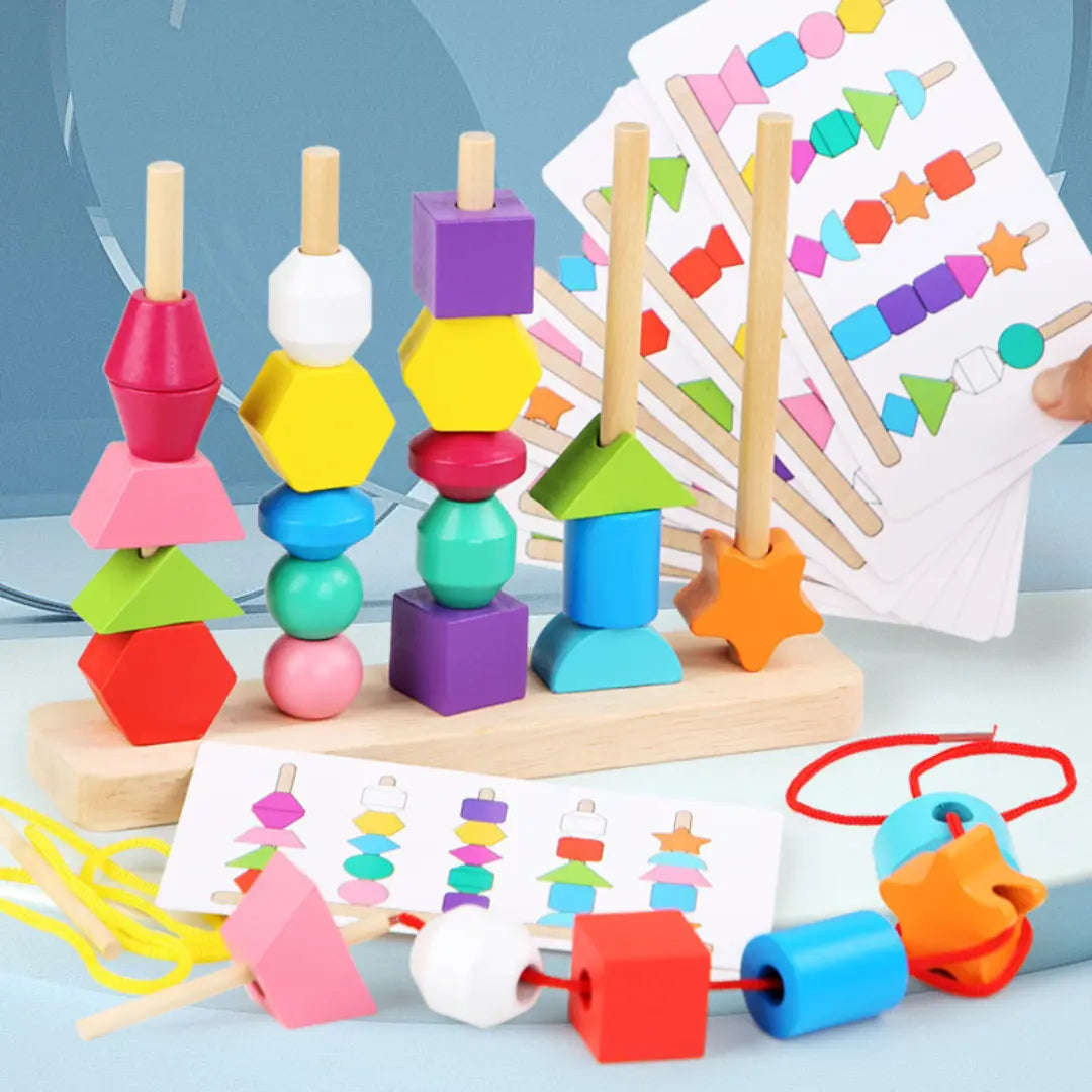 Montessori Colours and Shapes Threading Toy Made of Wood My Store