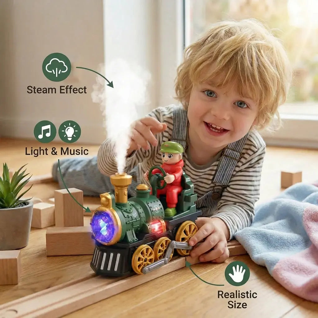 Cute Toy Steam Train with Light, Music & Smoke Effect My Store