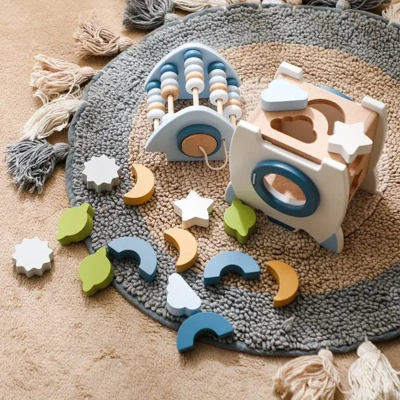 Handcrafted Montessori Wooden Rocket with Various Shapes and Colours My Store