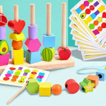 Montessori Colours and Shapes Threading Toy Made of Wood My Store