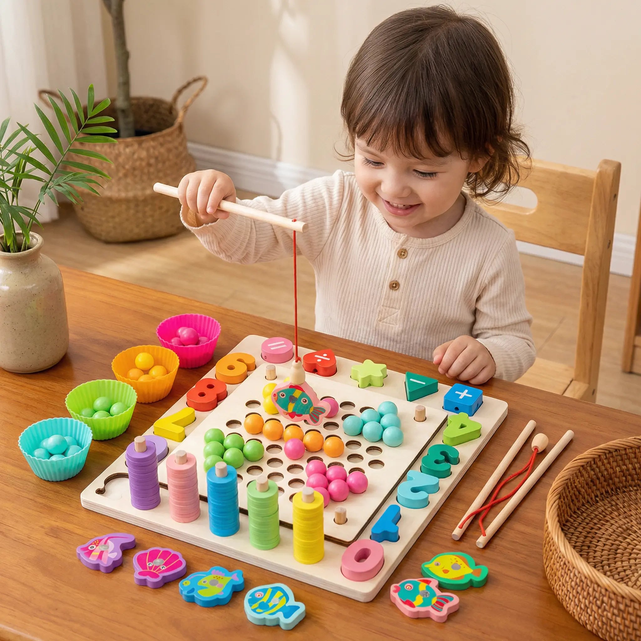 Montessori 6-in-1 Wooden Fishing Game – Educational Toy for Numbers, Colours & Fine Motor Skills My Store