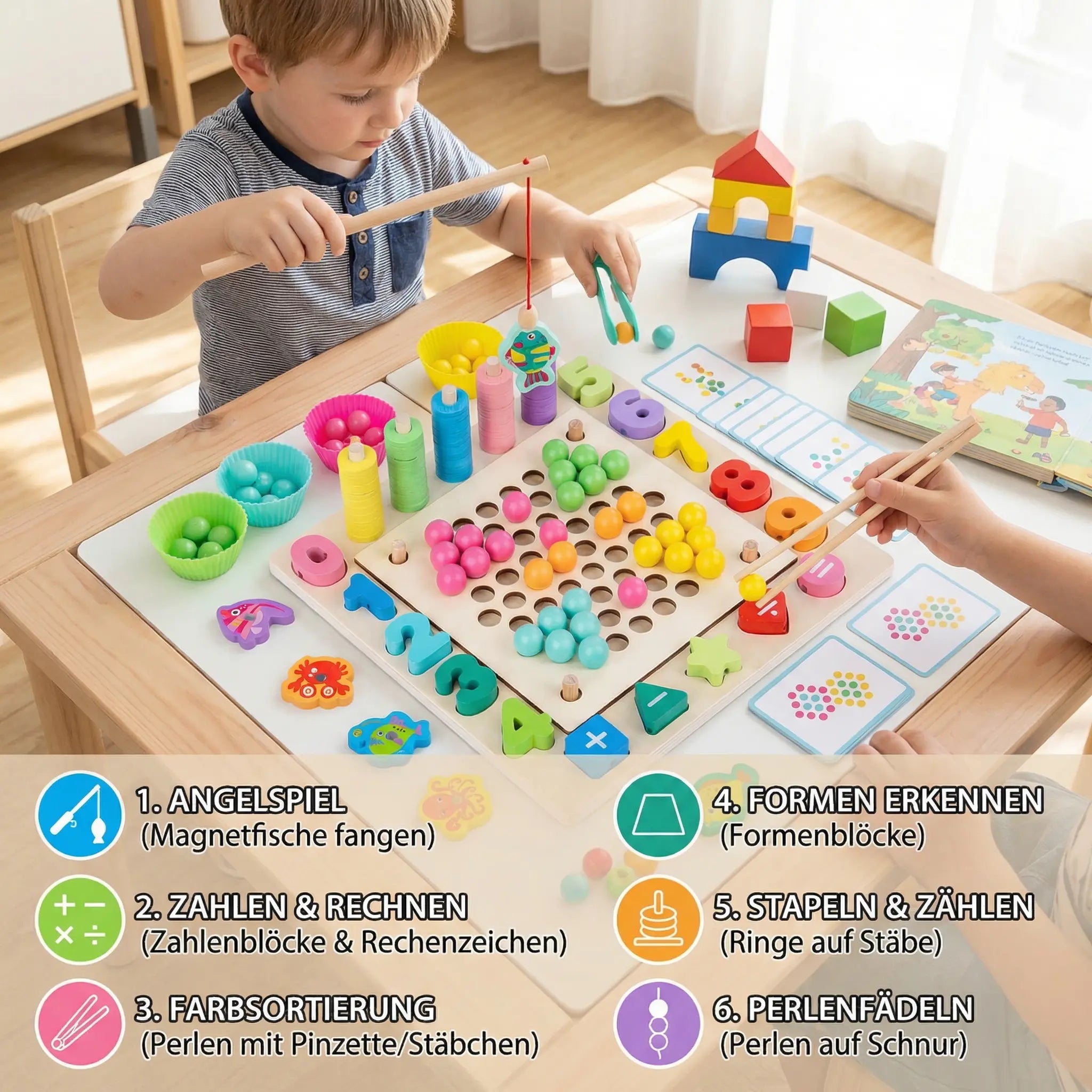 Montessori 6-in-1 Wooden Fishing Game – Educational Toy for Numbers, Colours & Fine Motor Skills My Store