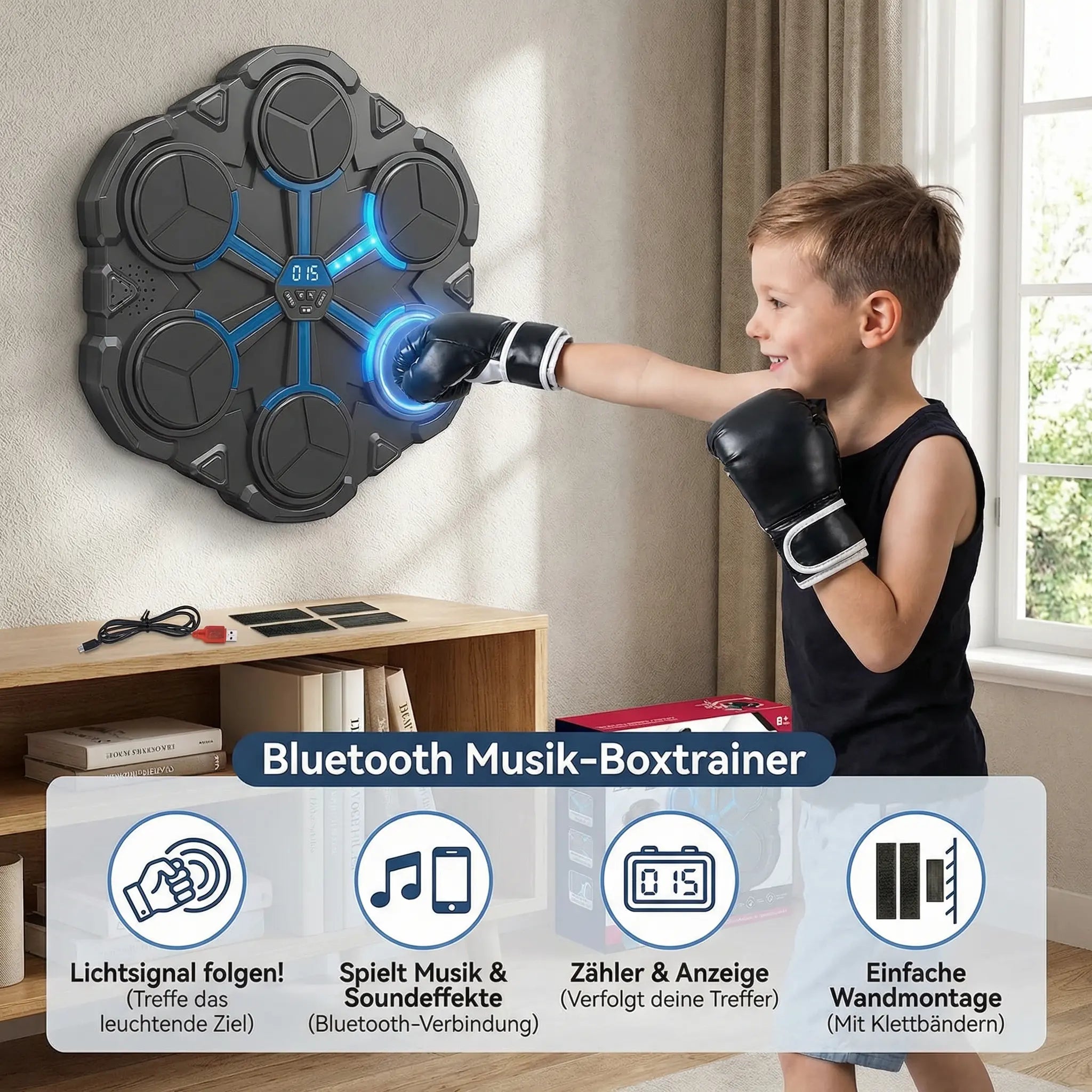 Bluetooth Wall-Mounted Music Boxing Trainer – Interactive Punching Target with Light & Sound My Store