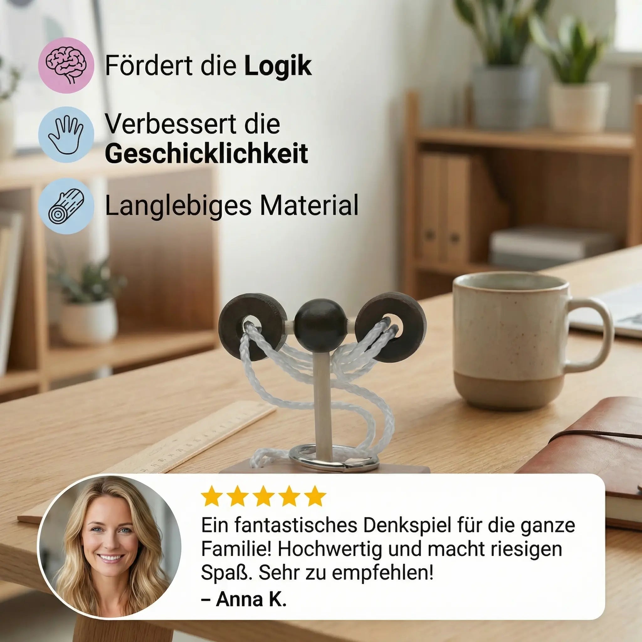 Handmade Wooden IQ Puzzle with Rope – A Thinking Game for the Whole Family My Store