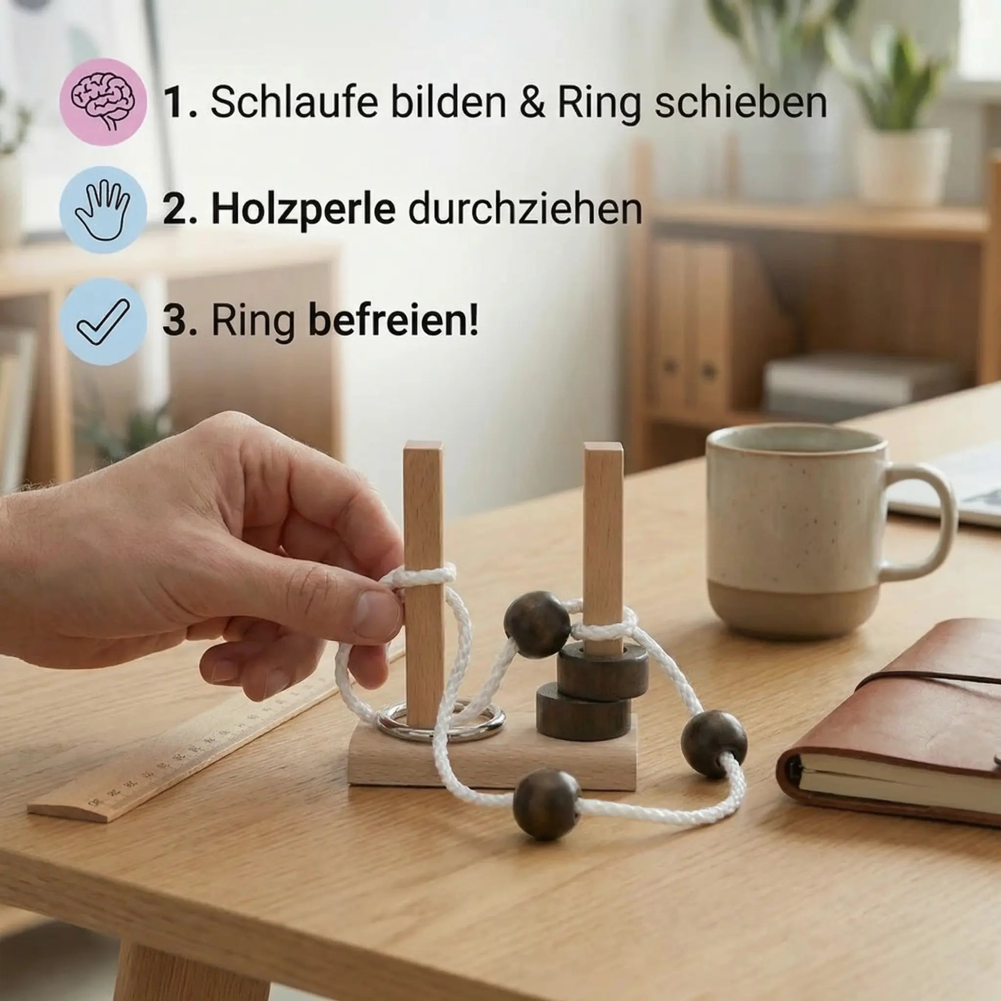 Handmade Wooden IQ Puzzle with Rope – A Thinking Game for the Whole Family My Store