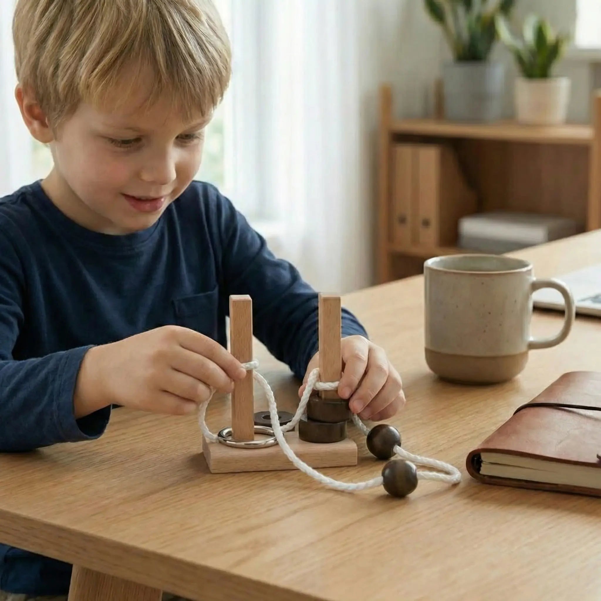 Handmade Wooden IQ Puzzle with Rope – A Thinking Game for the Whole Family My Store