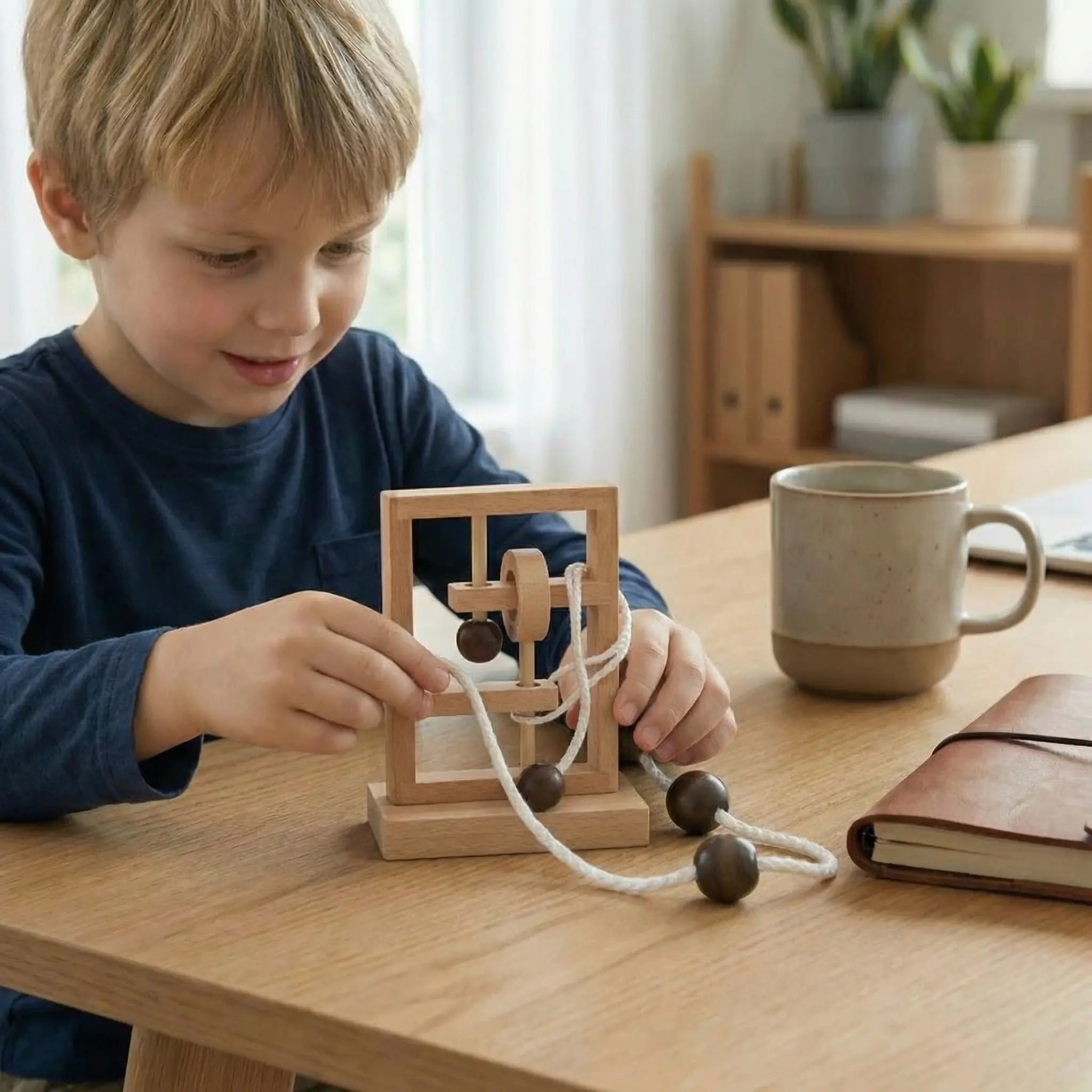 Handmade Wooden IQ Puzzle with Rope – A Thinking Game for the Whole Family My Store
