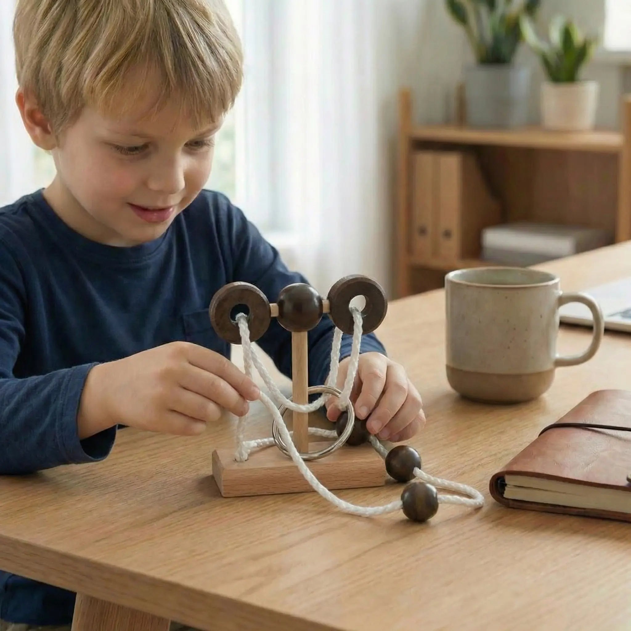 Handmade Wooden IQ Puzzle with Rope – A Thinking Game for the Whole Family My Store