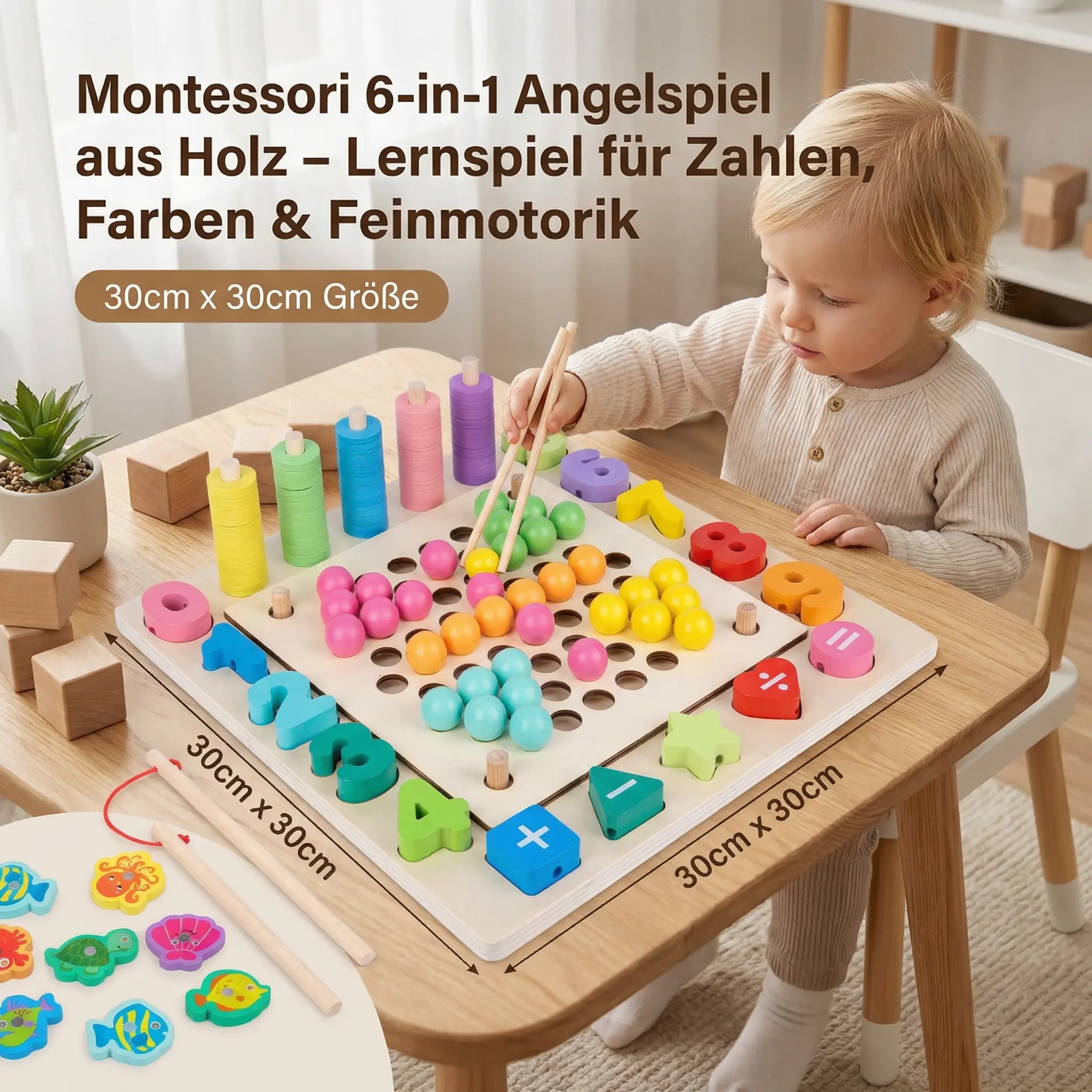 Montessori 6-in-1 Wooden Fishing Game – Educational Toy for Numbers, Colours & Fine Motor Skills My Store