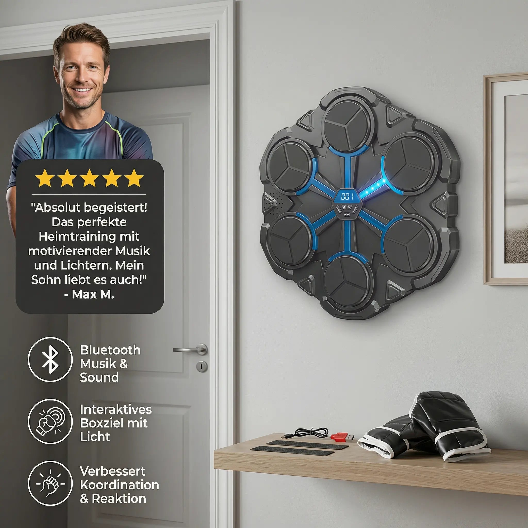 Bluetooth Wall-Mounted Music Boxing Trainer – Interactive Punching Target with Light & Sound My Store