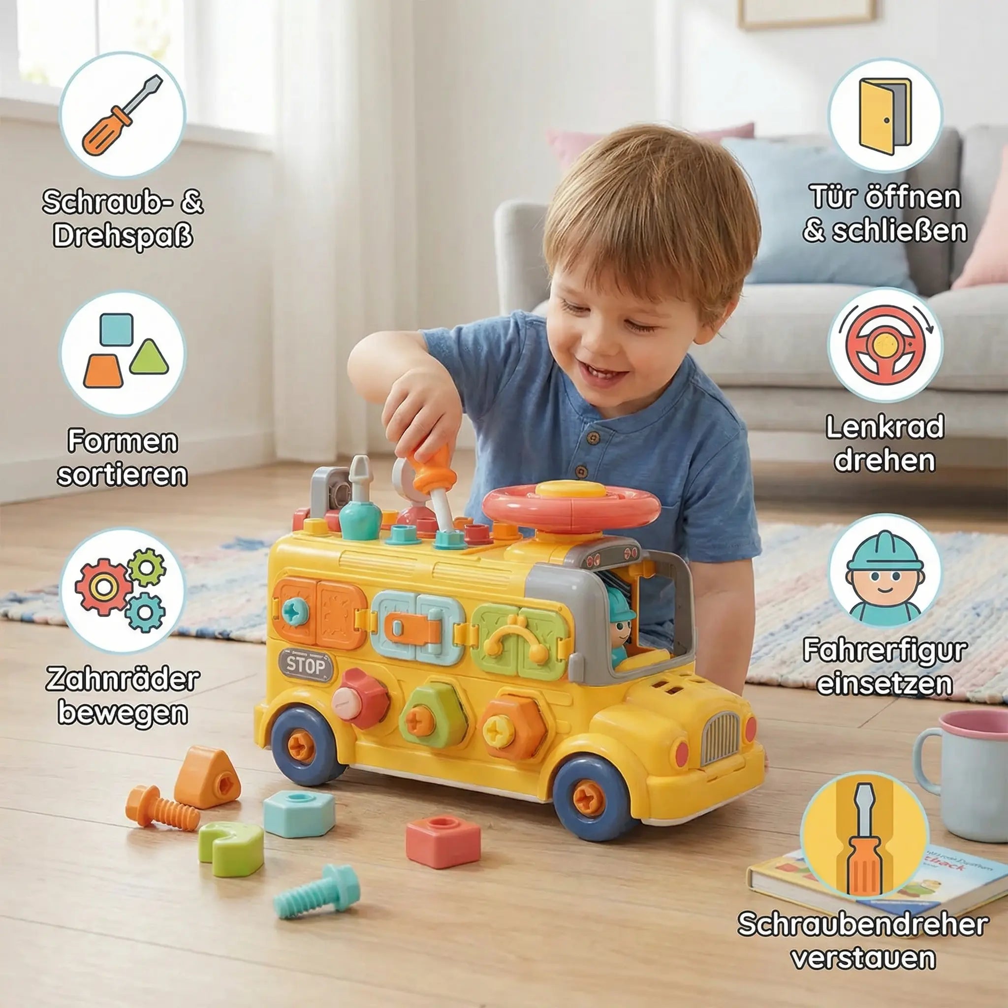 7-in-1 Montessori Screw Bus – Construction & Motor Skills Learning Toy for Dismantling and Assembling My Store