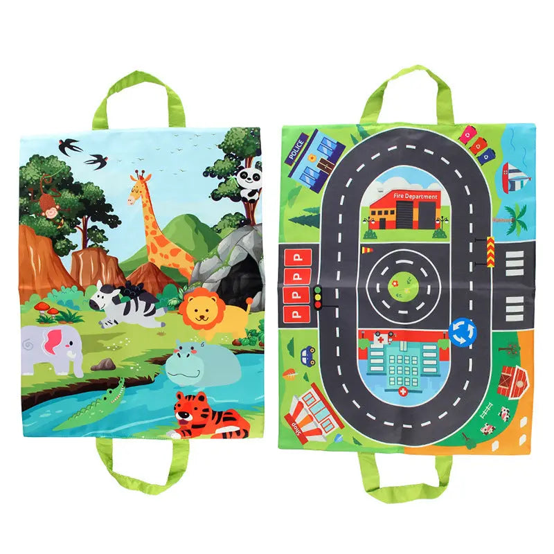 2in1 Sensory Plush Toy Cars with Road Mat and Travel Bag My Store