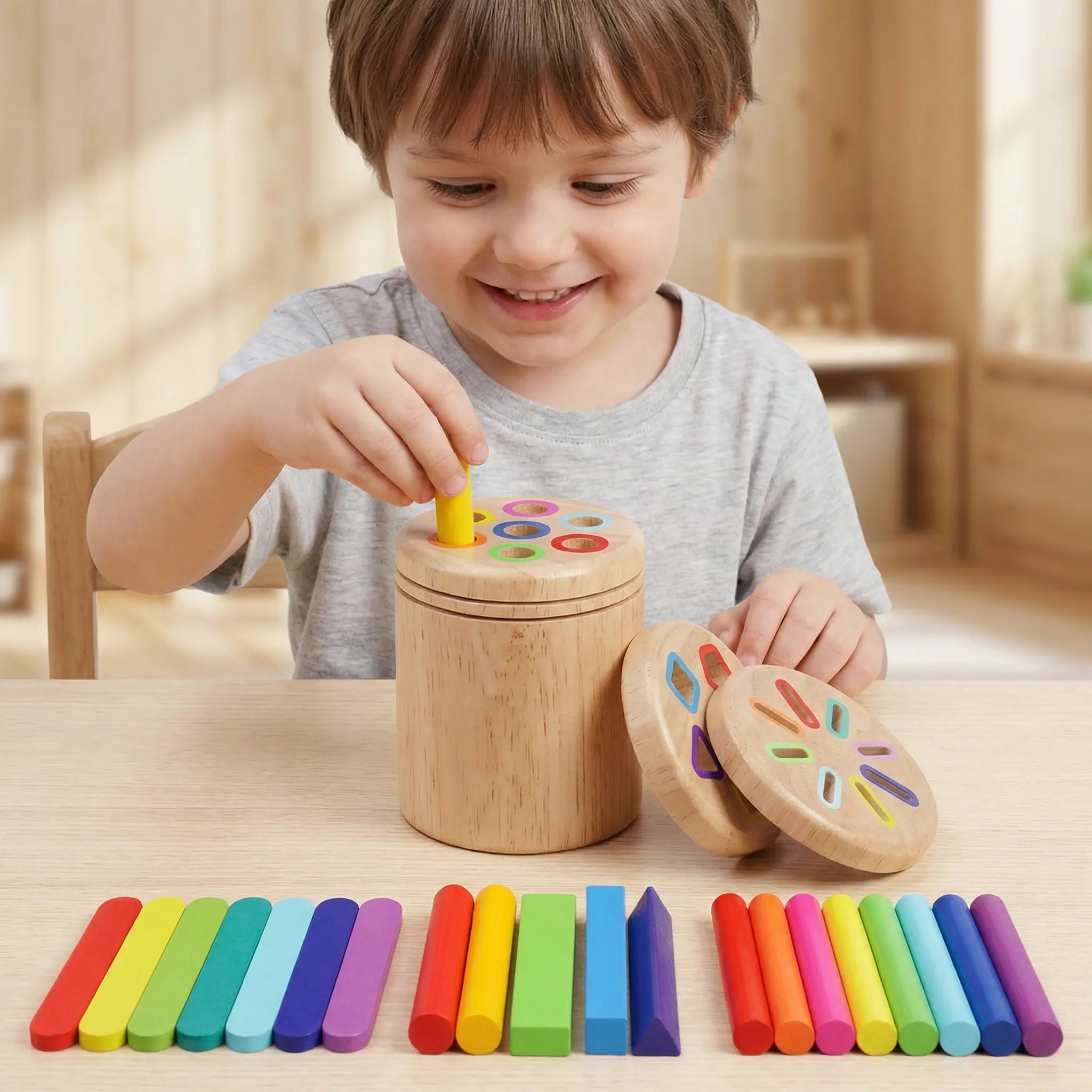 Montessori Colour & Shape Sorting Game Made of Wood – Educational Toy for Fine Motor Skills & Sensory Development My Store