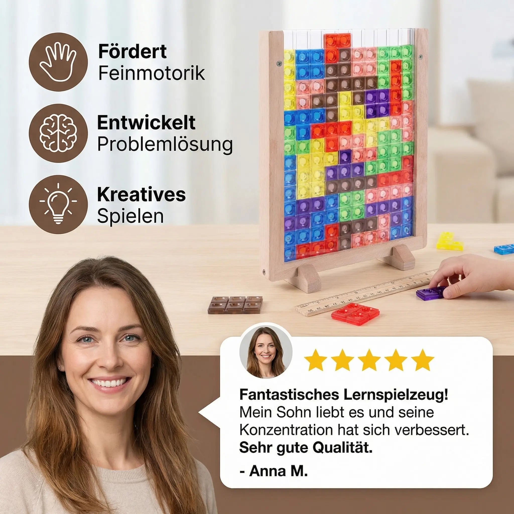 3D Colour Building Block Puzzle with Wooden Frame – Educational Montessori Learning Game My Store