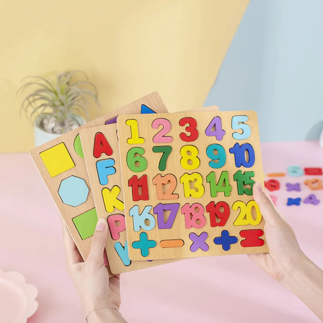 Simple Wooden Shapes, Numbers and Letters Puzzle My Store