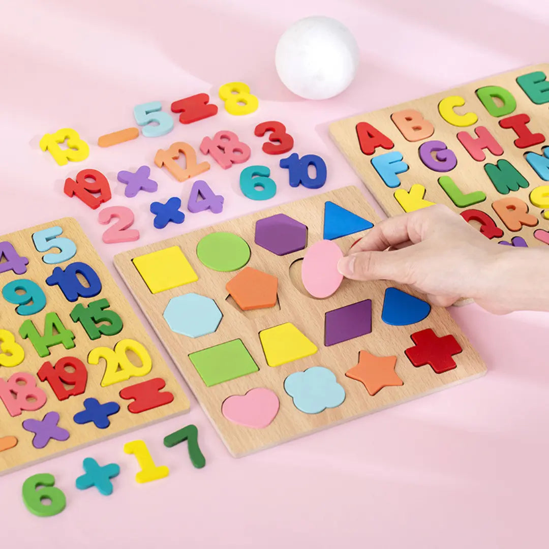 Simple Wooden Shapes, Numbers and Letters Puzzle My Store