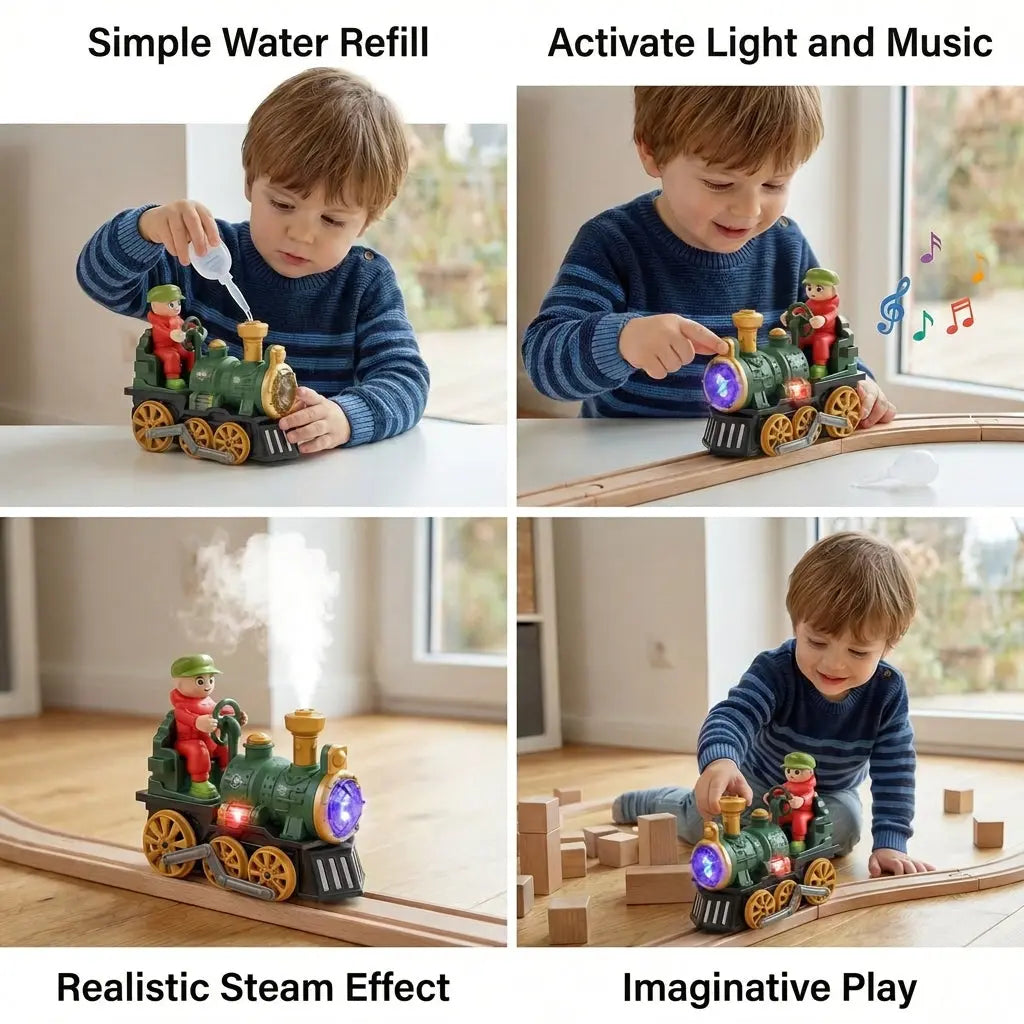 Cute Toy Steam Train with Light, Music & Smoke Effect My Store