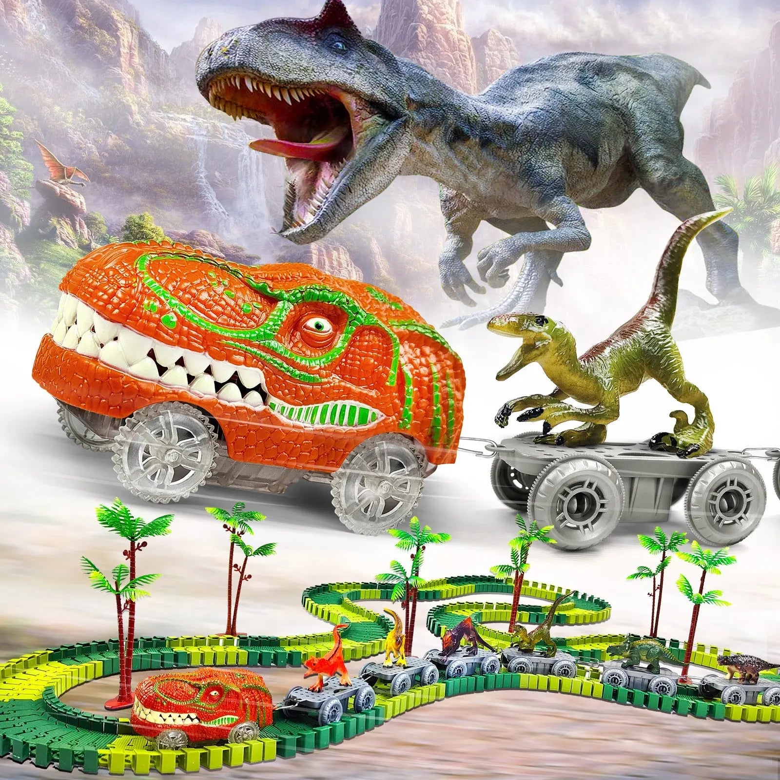Dinosaur Adventure Track – Flexible Race Track with Illuminated Train My Store