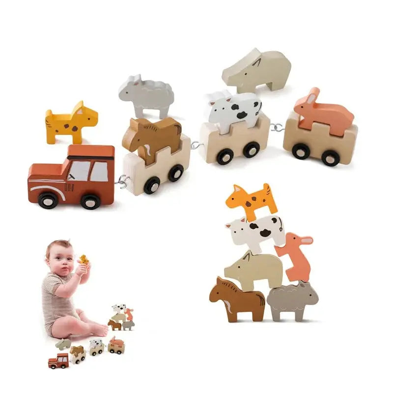 Wooden Farm Animal Train My Store