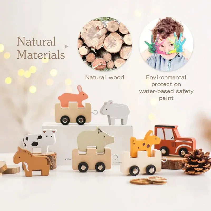 Wooden Farm Animal Train My Store