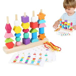 Montessori Colours and Shapes Threading Toy Made of Wood My Store