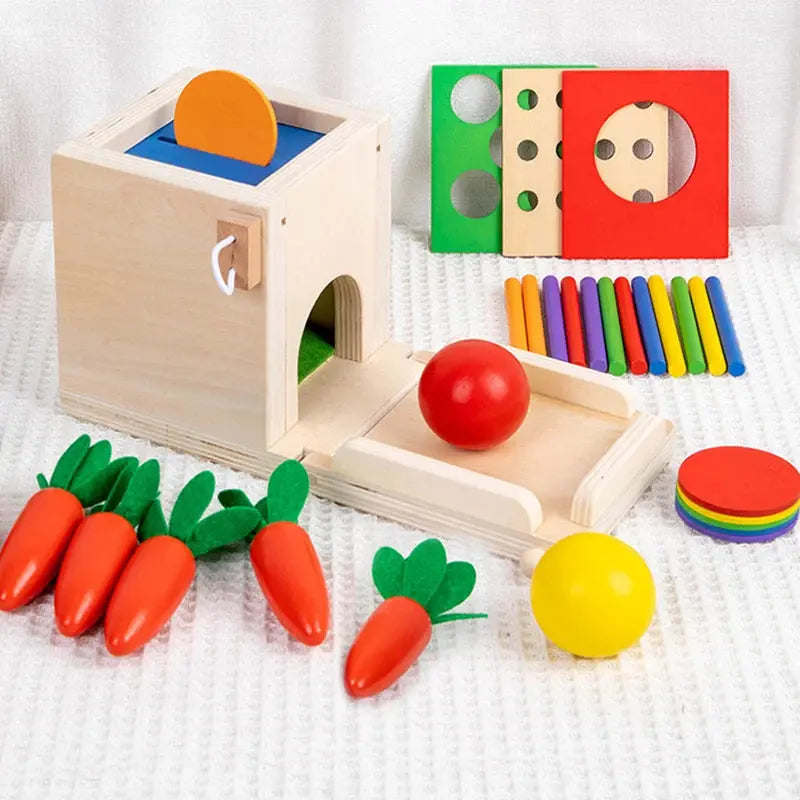Montessori Wooden Play Box with Various Tasks and Solutions My Store